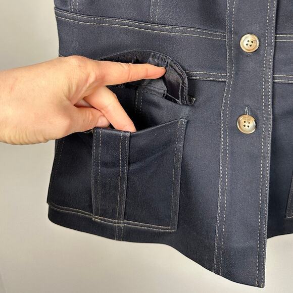 Tahari Arthur S Levine Classics Navy Cotton Button Down Collared Vest Women's 10 - Picture 3 of 7